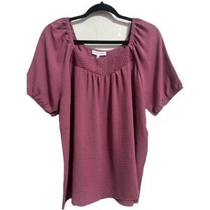 Runway Ready Women’s Pink Mauve Top Short Sleeve CottageCore Crochet Large NWT 1